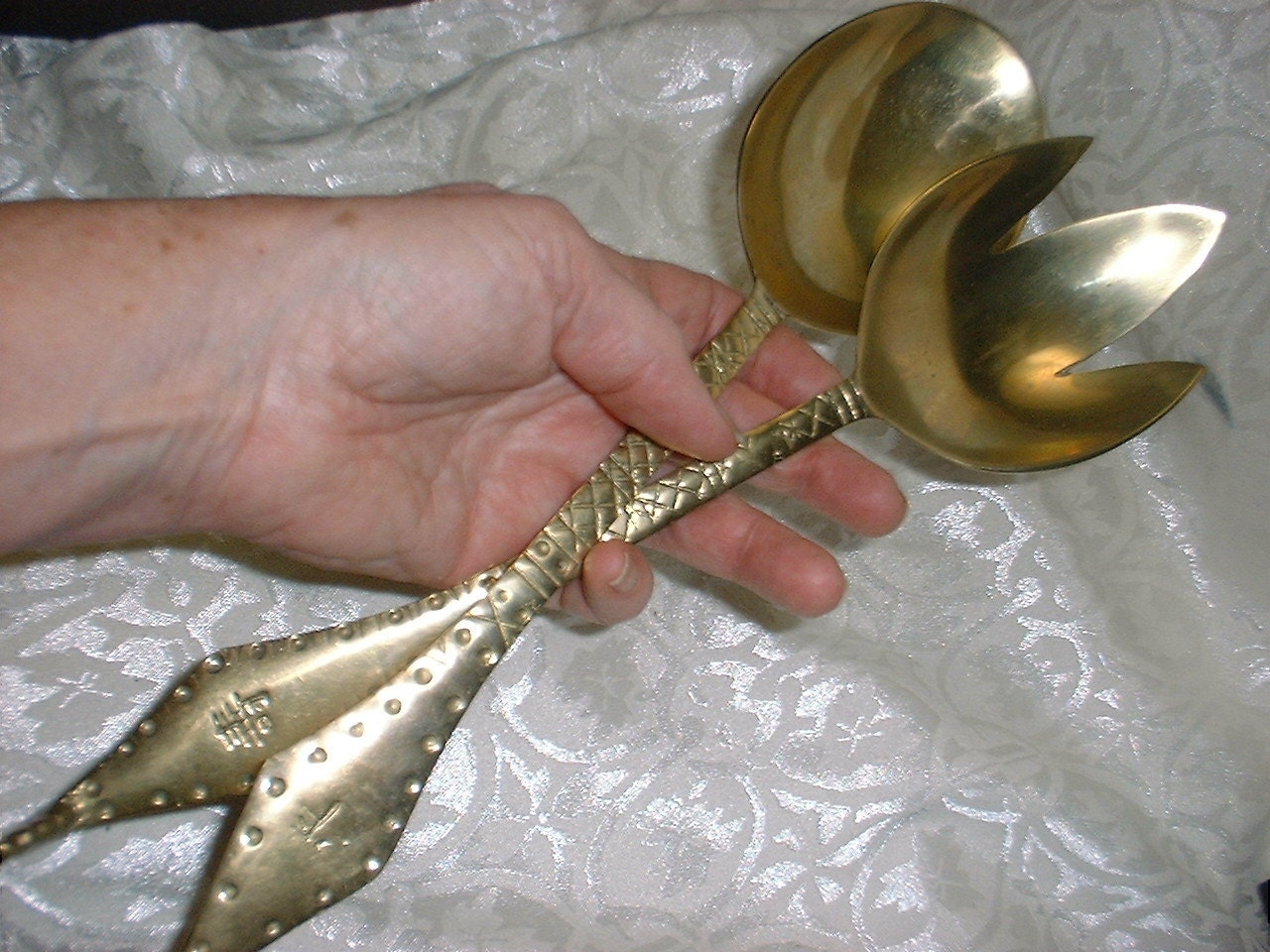 Gorgeous Mid Century Modern Brass Salad Servers REDUCED