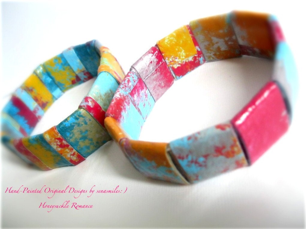 Multicolored Bohemian Jewelry Bangles Hand Painted Paper in Honeysuckle