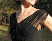 SHEER SWEETHEART Classic Black Dress Gauze Pleats and Dramatic Double V