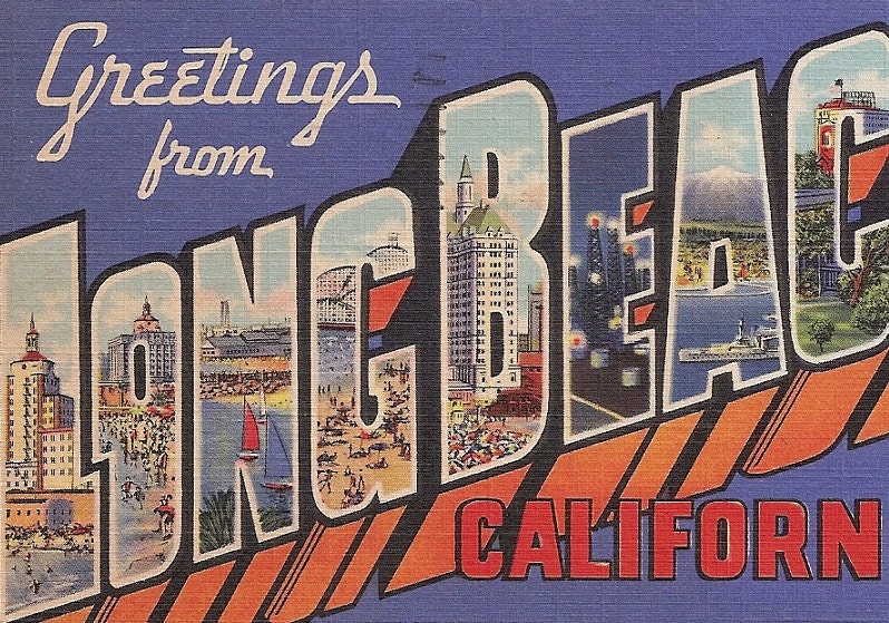 Vintage Long Beach California - Large Letter Style Greetings from CA - Vintage Linen Postcard 1938 Postmark