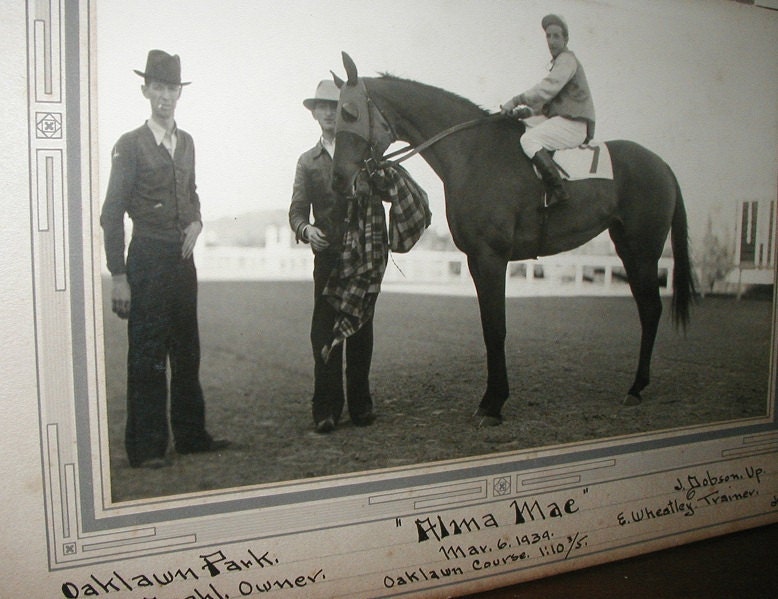 Race Horse "Alma Mae" 1939 Finish Photo Oaklawn Park Hot Springs Arkansas Race Track Old Photo