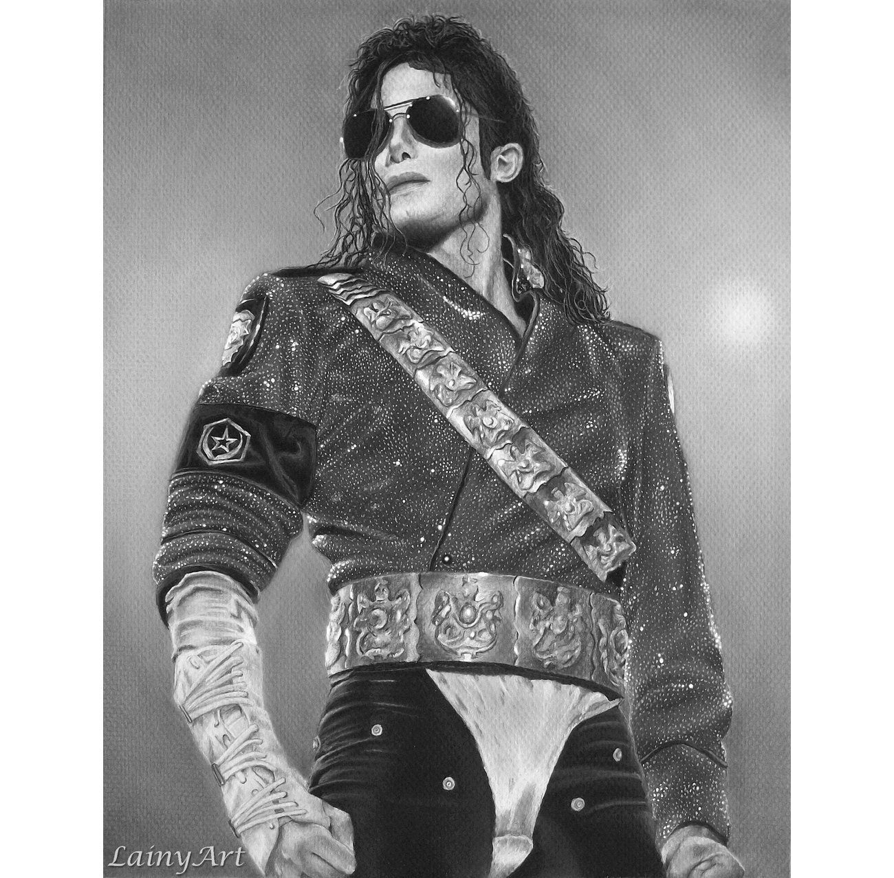 Michael Jackson Legend - 11x14 Stretched Canvas Print - Ready to Hang - charcoal drawing, MJ, king of pop, celebrity portrait, portrait