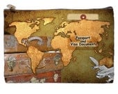 World Passport Bag, document bag, world map, vintage map, vintage luggage, vintage airplane, airlines, travel case, tote, pouch, visa bag