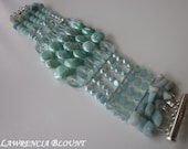 Mint Green Aqua Dreams Pearl, Jade, Aventurine, and Swarovski Crystal Bridal & Bridesmaid Statement Cuff