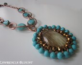Turquoise Statement Necklace Rustic Aztec Southwestern Tribal Turquoise and Copper Pendant Statement Necklace