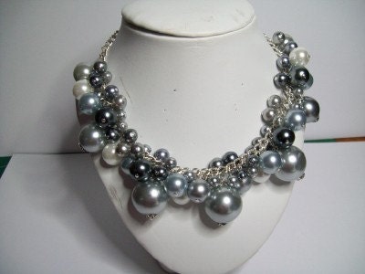 Grey glass pearl charm necklace