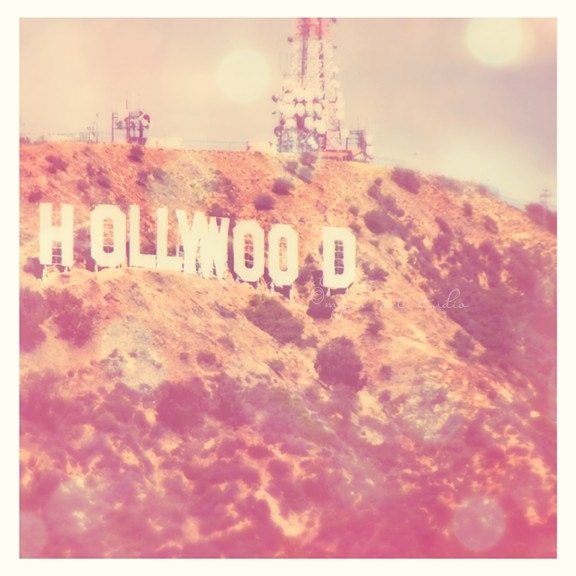Hollywood sign wall art, photo of Hollywood California, LA film industry movies oscars, celebrity actors famous, dreamy pink, girls room art