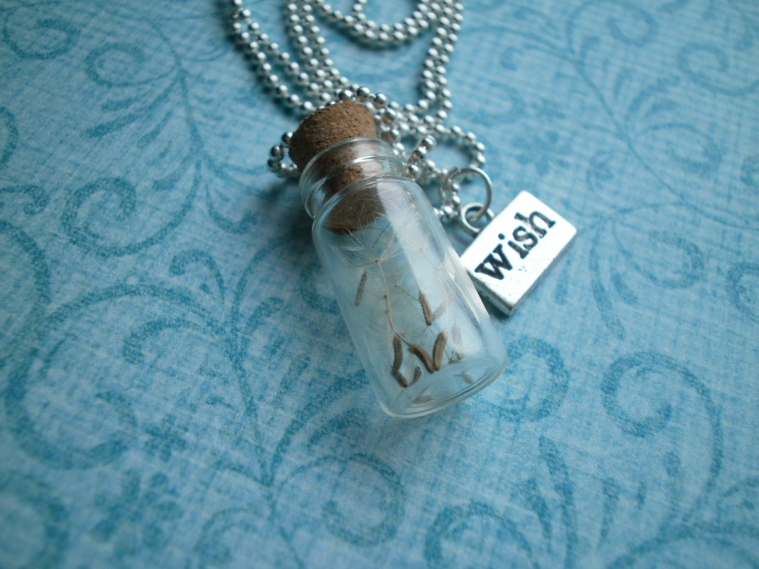 Glass vial bottle Dandelion seed WISH Necklace