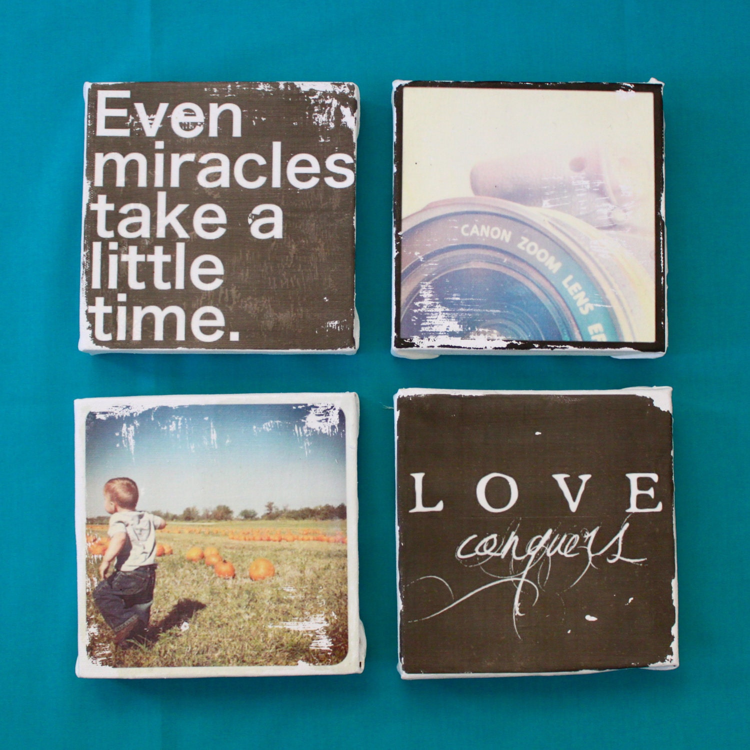 Subway Art Wall Hanging Canvas 6" x 6" - Even Miracles Take a Little Time for baby's nursery or NICU baby