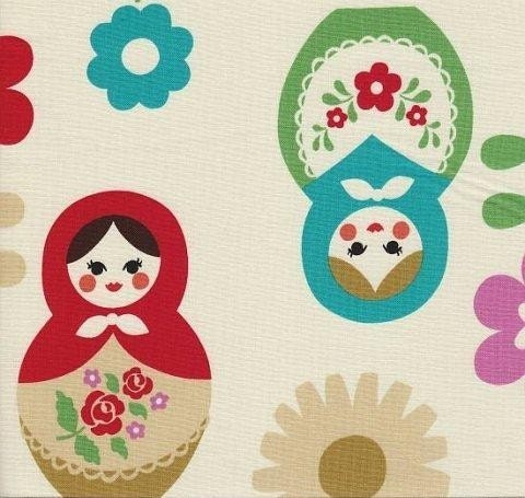 Matryoshkas Kokka Fabric in White Japanese Fabric - 1 Yard