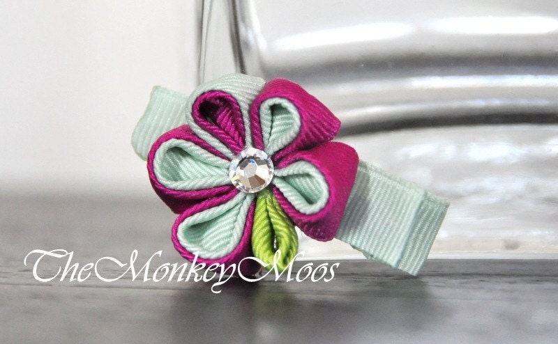 Fabric Flower Hairlip -Acai Berry Mini Moonlit - Kanzashi