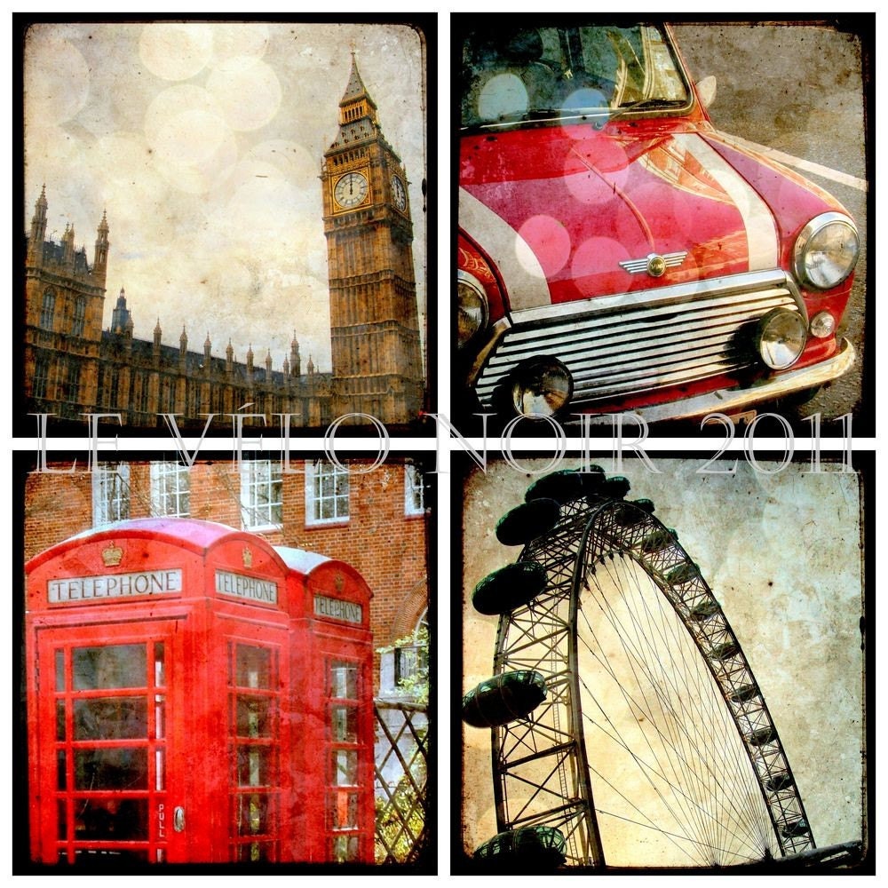 London, Red, British, England, Set of Four Ttv Inspired 5x5 Photographs, Fit IKEA Ribba Picture Frames
