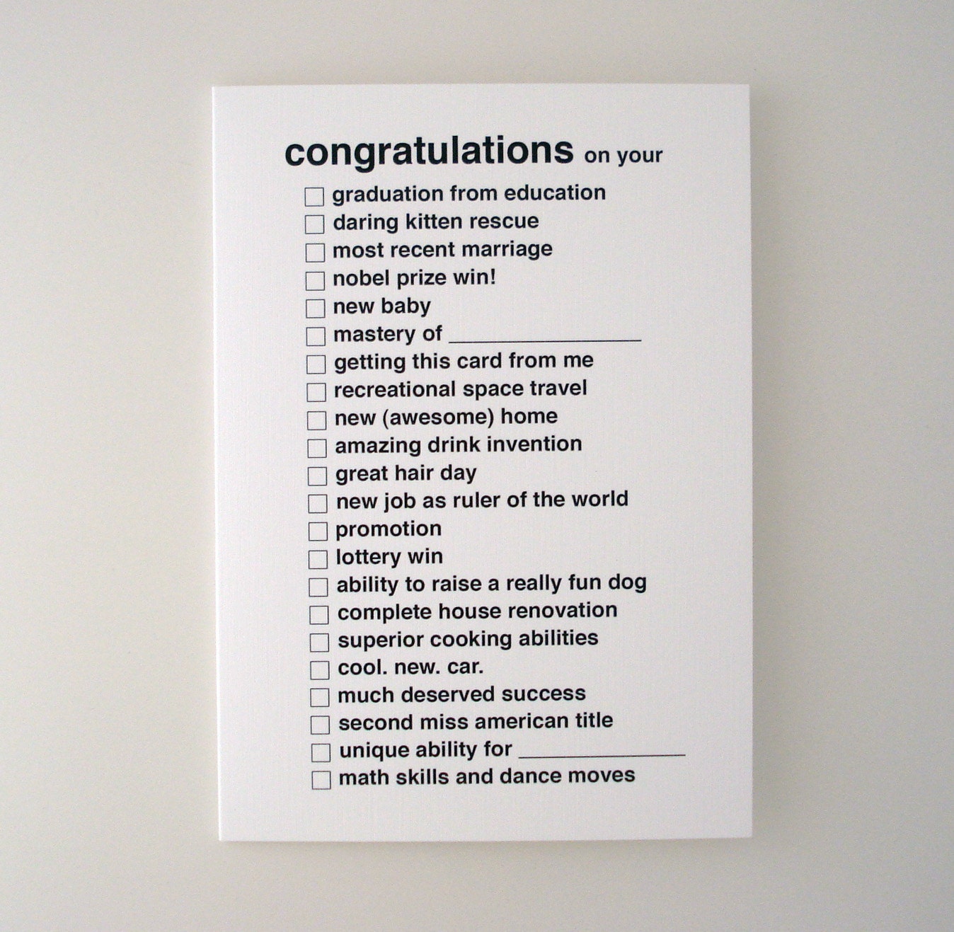 all purpose congratulations greeting card - black