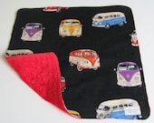 VW Buses Vans Fabric and Red Minky Dot Security Blanket Lovey