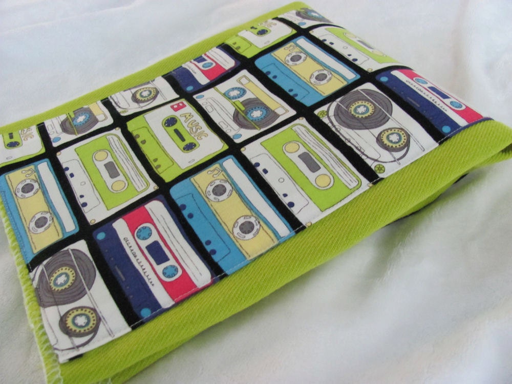 Cassette Tapes on Chartreuse Hand Dyed Burp Cloth