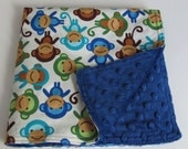 Urban Zoologie Monkeys with Blue Minky Security Blanket Lovey