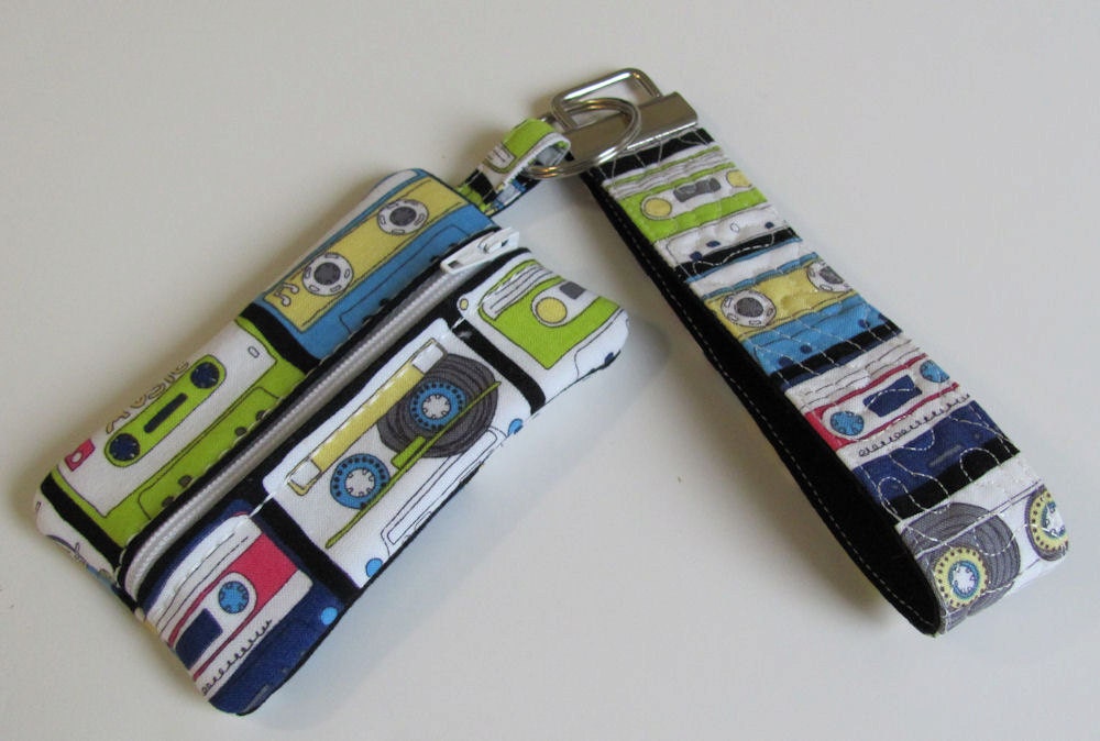Key Fob and Zipper Pouch, Small Card Case, Coin Purse Cassette Tape Set