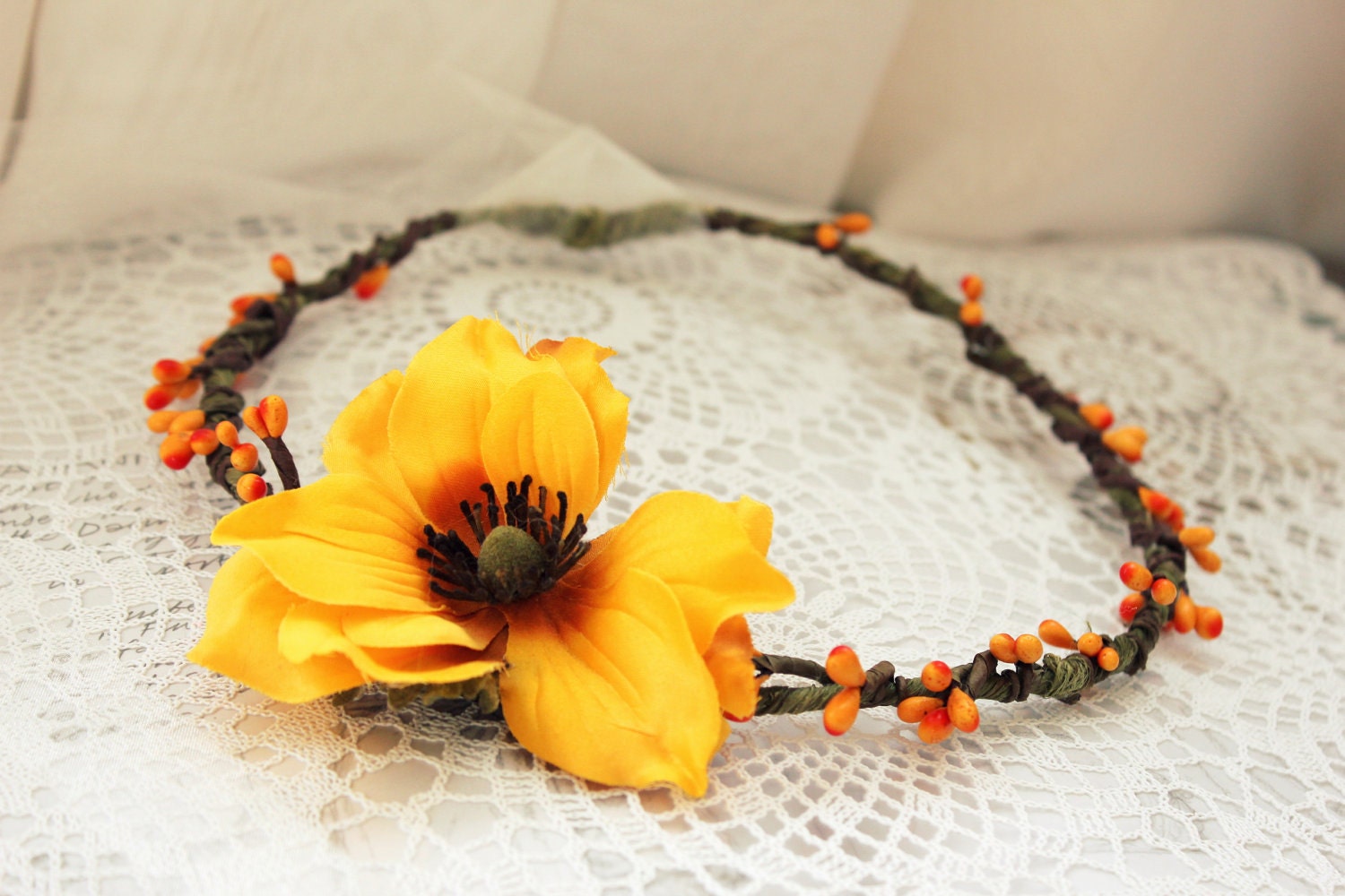 ORANGE BLOSSOM FLOWER - Orange berries, Tiara Wreath Headband, headpiece, tiara, halo, crown, Sunny