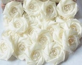 Wholesale Ivory Flower Rosette Bridal Flower Applique Rolled Rosette Flower Set of 25