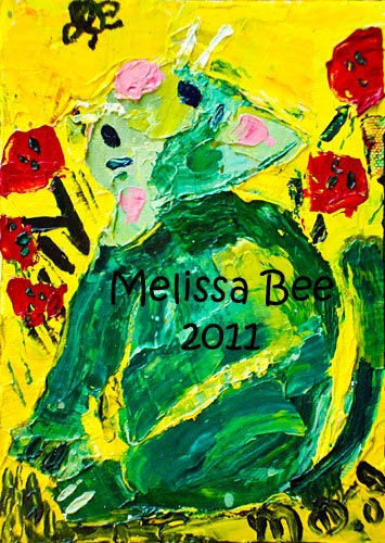 Green Cat original painting by Melissa BEE