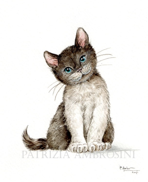 Handpainted 7x9 Watercolour Black&white Cat ......NOT A PRINT .. Original painting