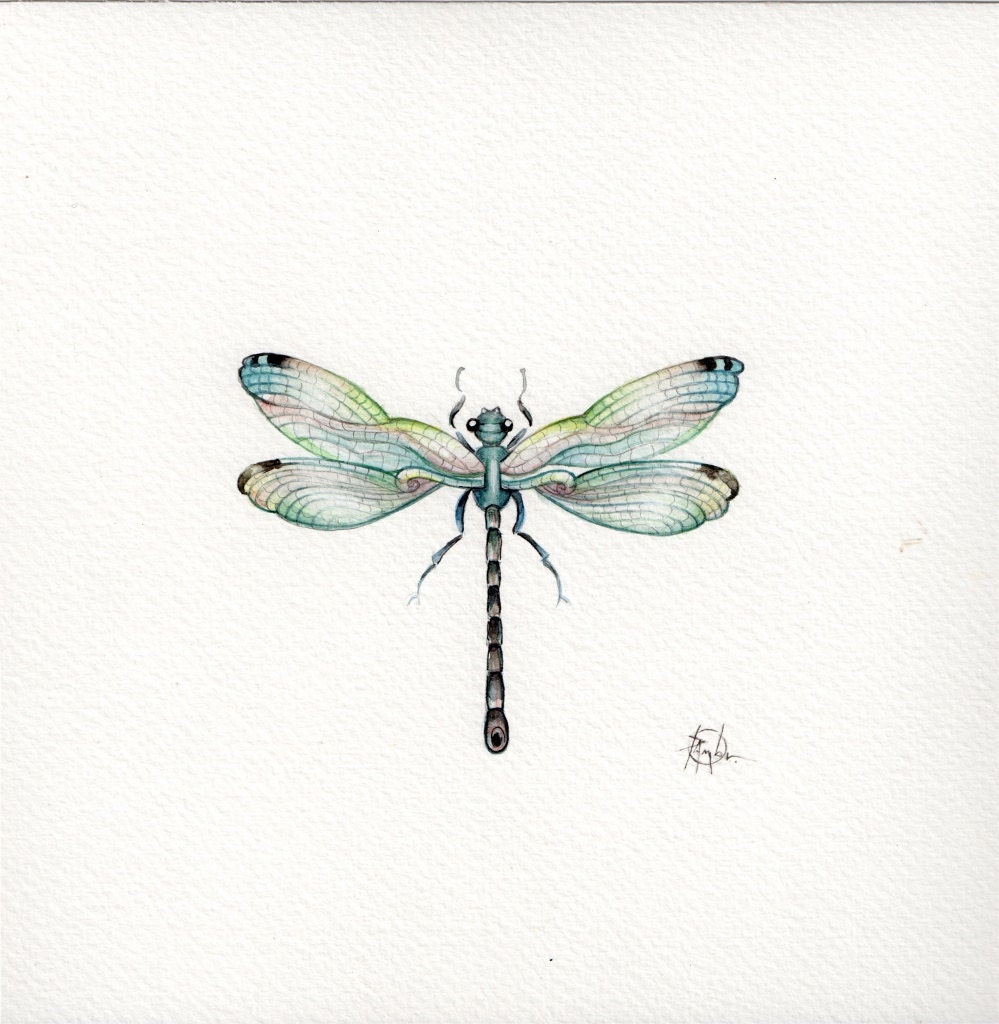 9x7 Watercolour Dragonfly.. No.3 Handpainted .... . NOT A PRINT ..Original Painting Blue