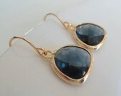 Sapphire blue glass and gold dangle earrings.  French wires.  Everyday.  Bridal.  Simple and Gorgeous.