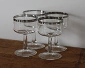 Vintage Silver Rimmed Set of 4 Cordial Glasses