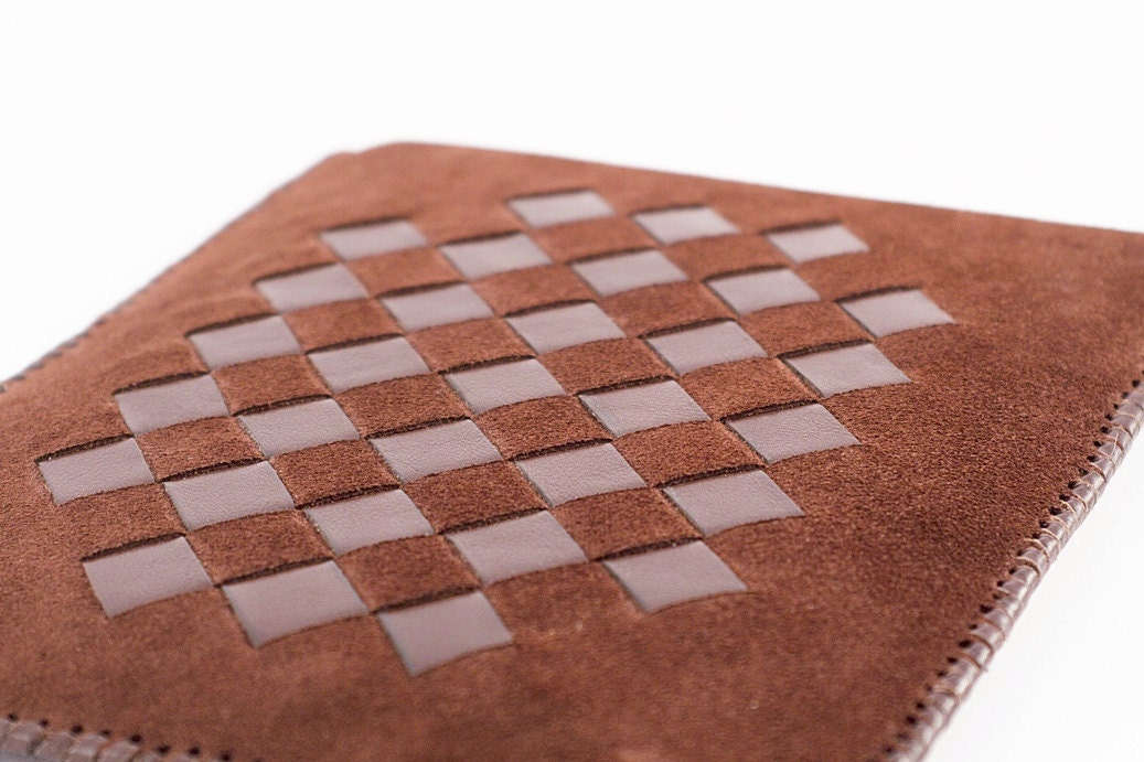 Leather iPad case handmade from brown suede