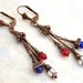 Patriotic Steampunk Earrings - red, white and blue with copper - Patriotic Jewelry - Bastille Day Earrings