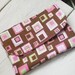 Fabric wallet, brown, pink, geometric, squares velcro, pockets, lined, womens, teens, accessories, ready to ship, handmade