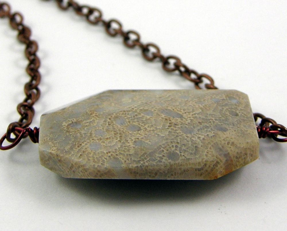 Necklace chain unisex white fossil coral bold statement modern minimalist lightweight aluminium copper tone free shipping
