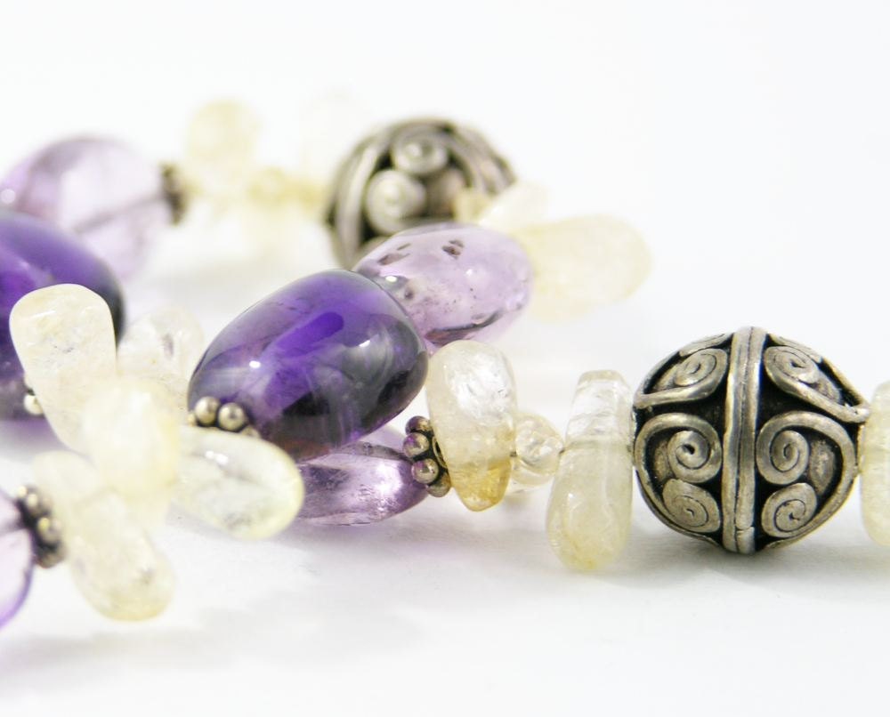 bracelet gemstones sterling silver amethyst and citrine drops free shipping