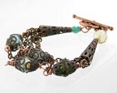 bracelet antique copper chain czech glass vintage style victorian romantic shabby chic boho gipsy jonquil clear vitrail free shipping