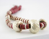 Necklace silver ceramic tribal african modern unisex men women red wine  rust burnt earthy antiqued teamt