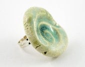 ring adjustable aqua olive green glazed ceramic pastel organic nature modern sea snail shell beach free shipping