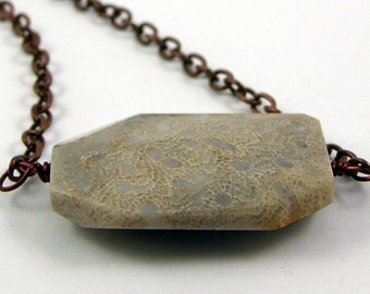 Necklace chain unisex white fossil coral bold statement modern minimalist lightweight aluminium copper tone free shipping