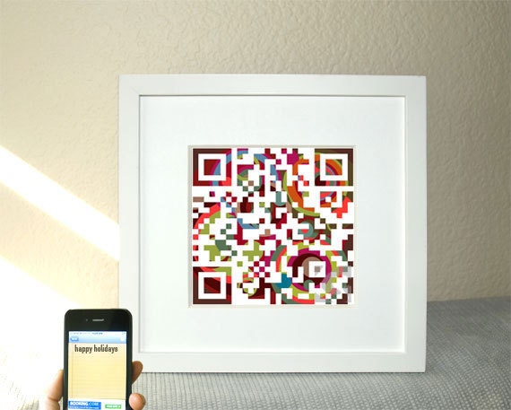 Geometric - Holiday decor -  Holiday gift - happy holidays or personalized message - QR code square art print - art in action