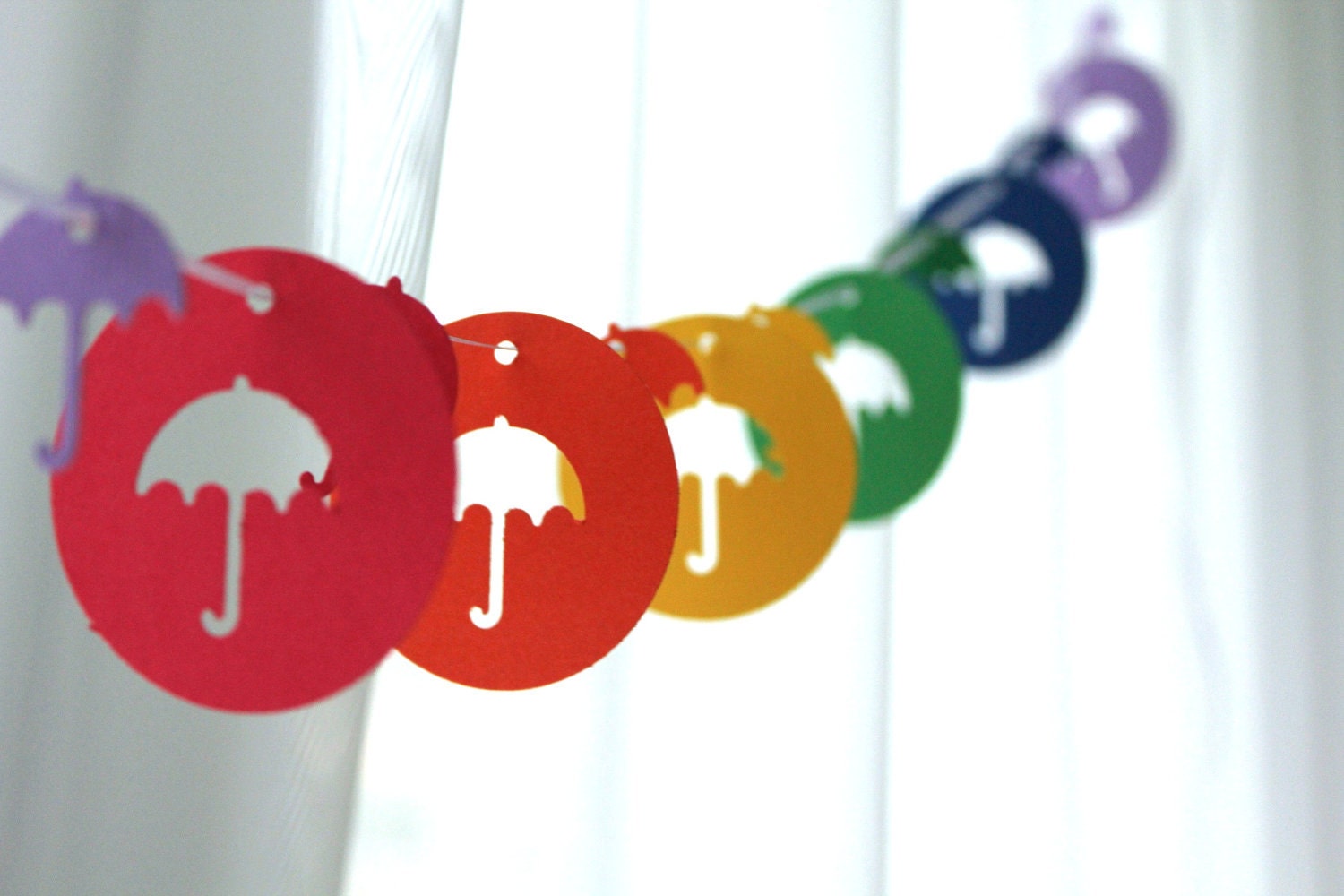 6 Foot - Rain Showers Umbrella Garland - available in your choice of colors  -  Party Banner for Parties, Bridal or Baby Showers