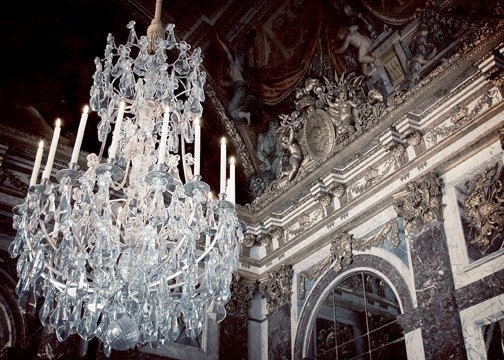 Paris Photography - Hall of Mirrors Chandelier - Fine Art Photography 5x7 Print - Versailles - France - Baroque Style - Gold - Crystal