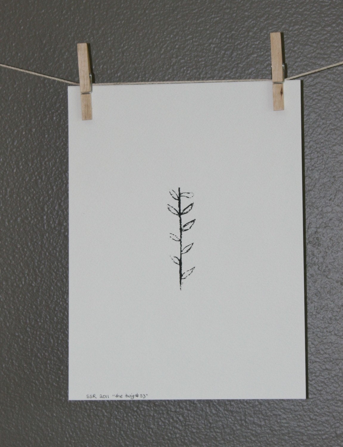 Black and White FALL PRINT Twig Modern Monoprint 9x12 Printmaking