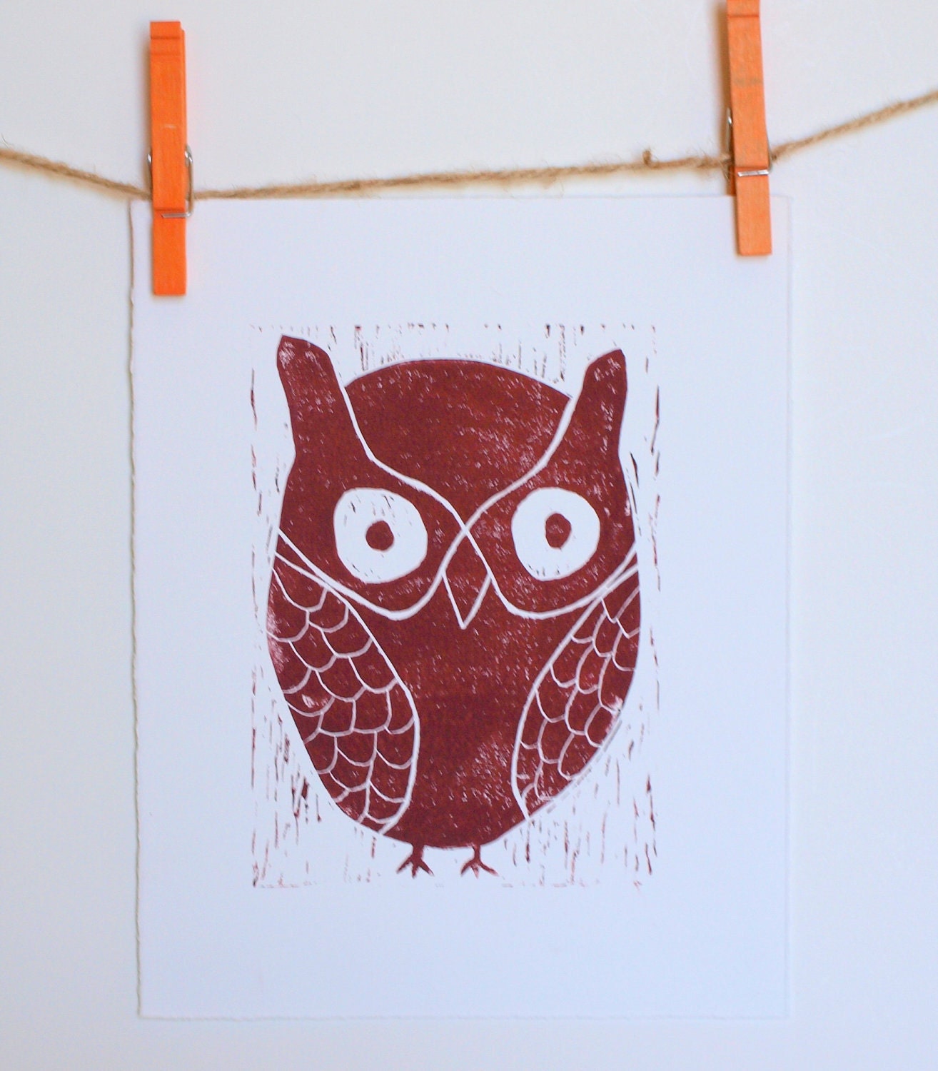 Owl Linocut PRINT - Dark Brown Owl 8x10