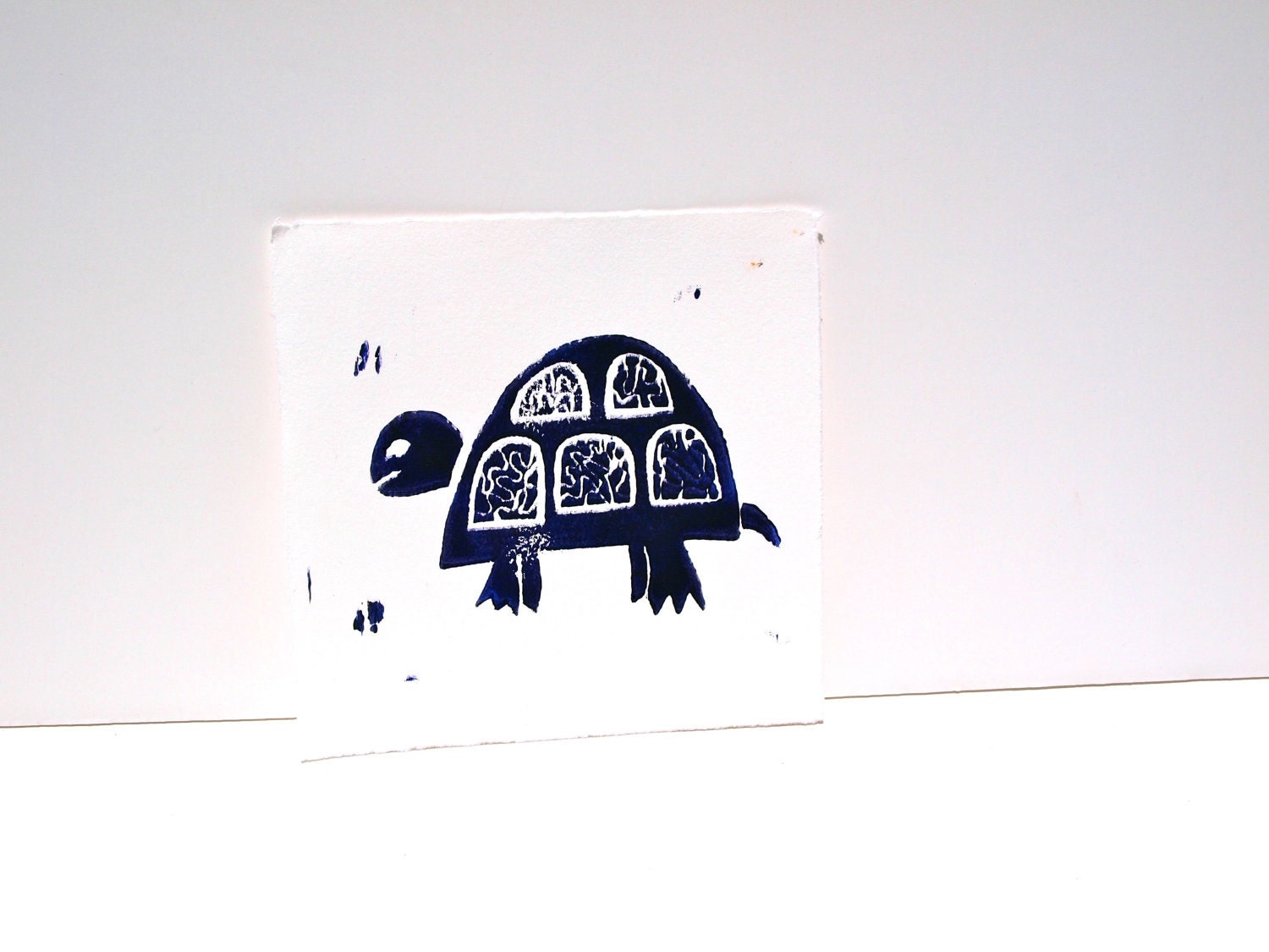 Nature Decor Turtle linocut art PRINT - Deep Purple Turtle linocut 6x6