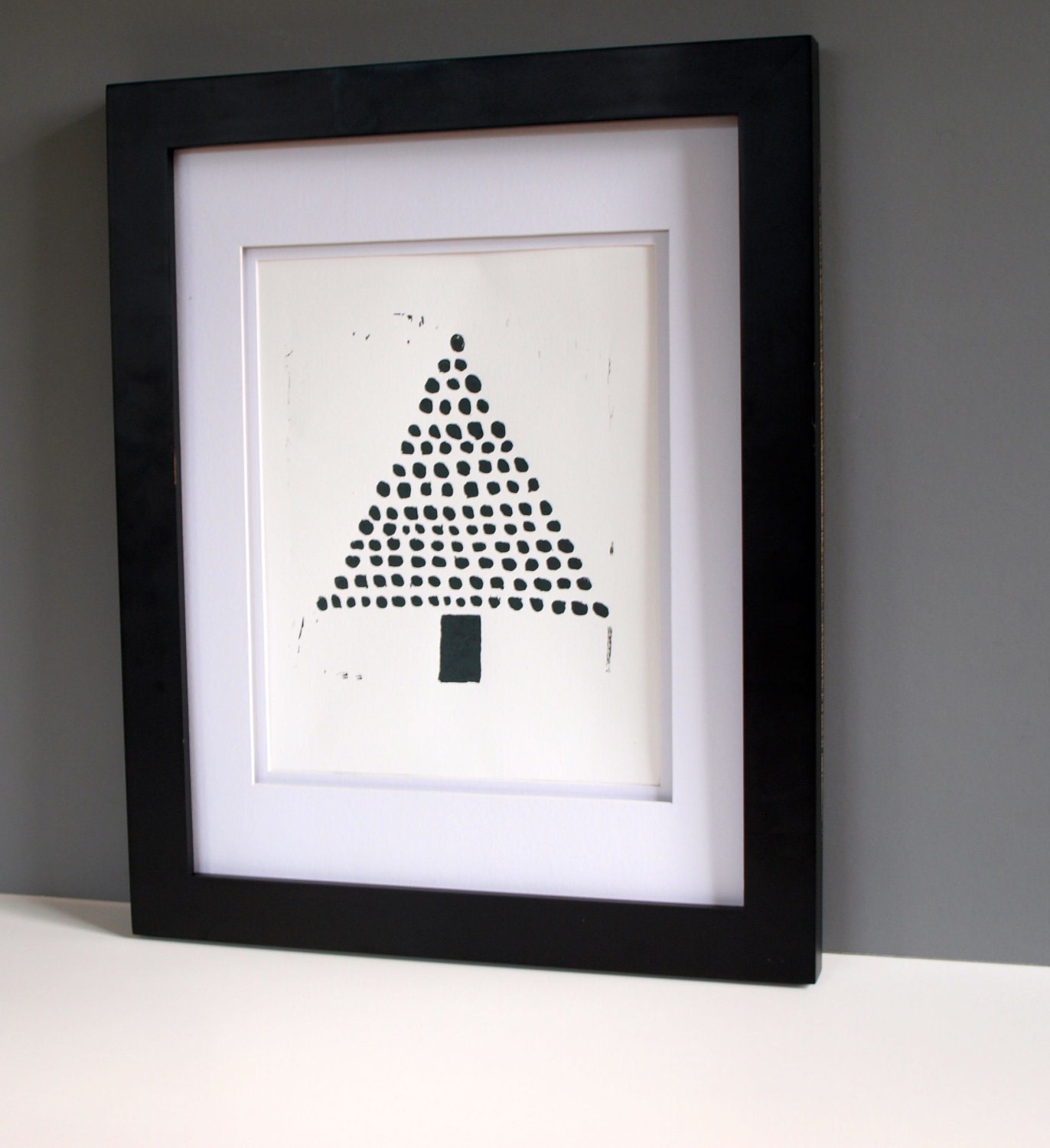 Modern Christmas Tree Decor POSTER - Linocut 8x10 on white paper
