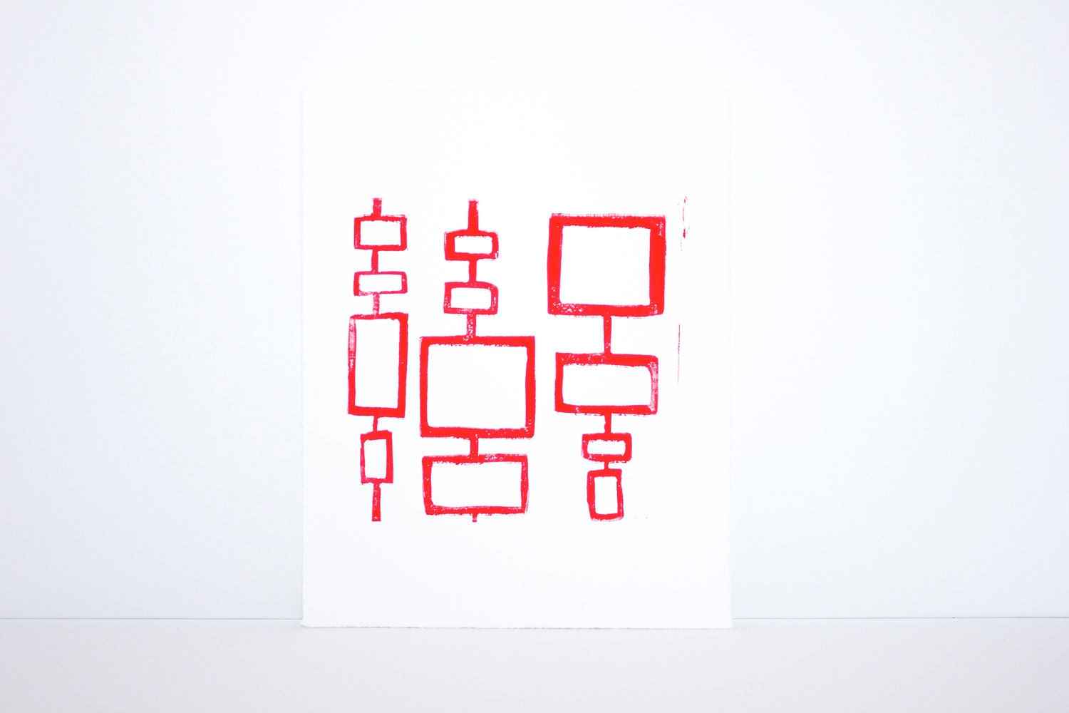 Red Modern Mid Century Modern Art Squares PRINT 8x10 on White Cotton Rag Paper