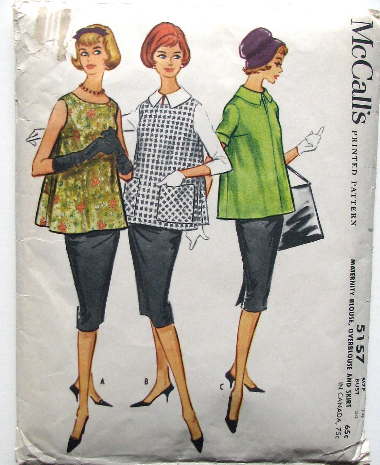 Vintage 50s Maternity Slim Skirt and Blouse Pattern, Kangaroo Skirt Pattern, COMPLETE, McCalls 5157
