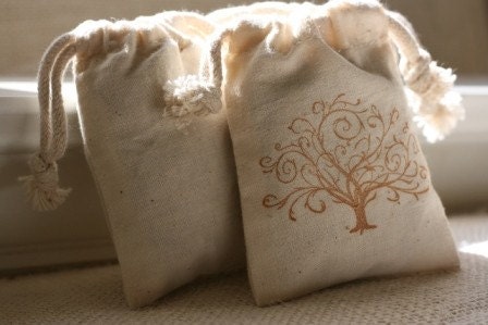 muslin gift bag BRANCHING TREEx10, muslin wedding favor bag, party favor bags for soaps and candles