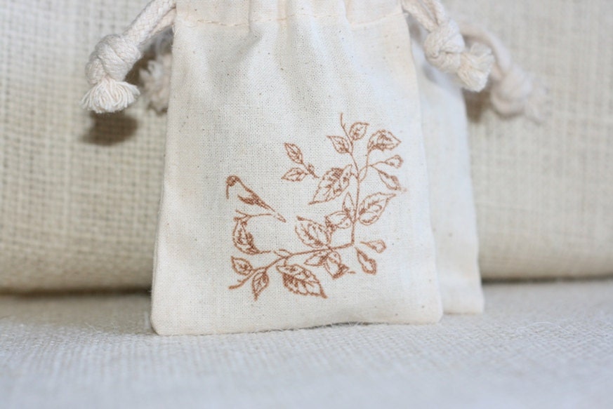 muslin gift bags BiRdiE Scrolled BraNcH x10, wedding muslin favor bag ...