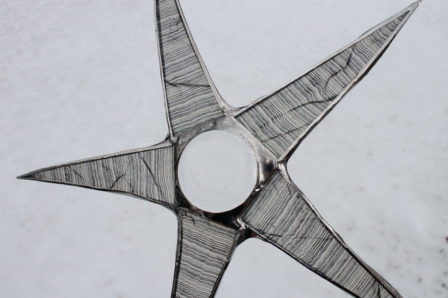 Ava- stained glass star, lacquered fabric, black and white striped wishing star