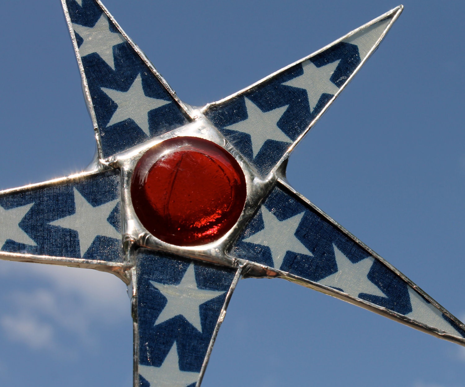 Jefferson- Stained glass star, lacquered star, red white and blue star, 8 inch patriotic star